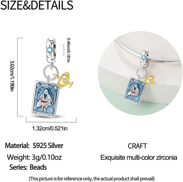 Detalle de QIKAOLA S925 Sterling Silber Charm Perlen mit Tarot-Motiven für Pandora-Armbänder und -Halsketten