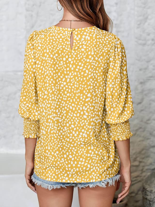 Detalle de Cicy Bell Damen Bluse mit Polka-Dot-Muster und 3/4-Ärmeln (Rundhalsausschnitt)