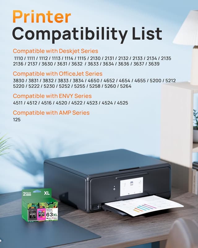 Detalle de E-Z Ink 63XL Black & Color Remanufactured Cartridges (2-Pack) for HP 63XL