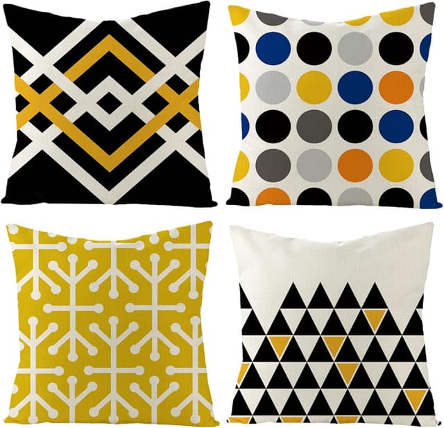 Detalle de Trlyane Kissenbezug 45x45 im 4er-Set mit geometrischem Gitter-Muster aus Leinenmischgewebe