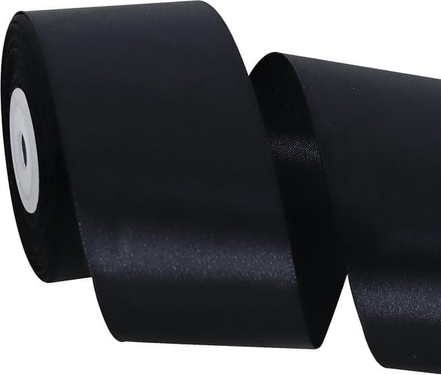 Detalle de TONIFUL breites schwarzes Satinband (5,1 cm x 22,8 m) – einseitig glänzend, für Deko, Schleifen und Geschenkverpackung