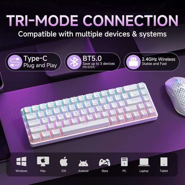 Detalle de Dierya DK68 tastiera gaming wireless 60% 68 tasti