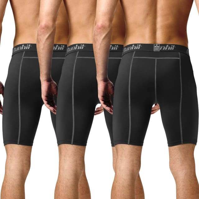 Detalle 2 de Runhit 3er Pack Herren Kompressionsshorts mit Handy-Tasche – Base Layer für Sport & Training
