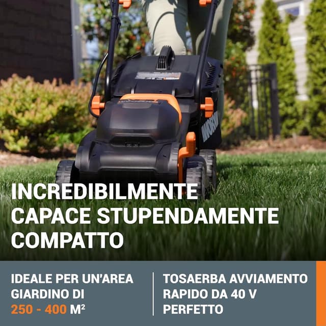 Detalle 2 de WORX WG779E.1 tosaerba a batteria 40V PowerShare da giardino, taglio 34 cm