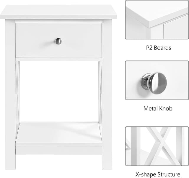 Thumbnail 5 de Yaheetech Mesitas de Noche 2 piezas con cajón y estante 40x30x55 cm