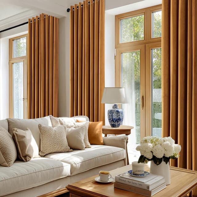 Thumbnail 1 de ANRODUO Golden Brown Velvet Curtains 84 in Blackout Drapes 🪟