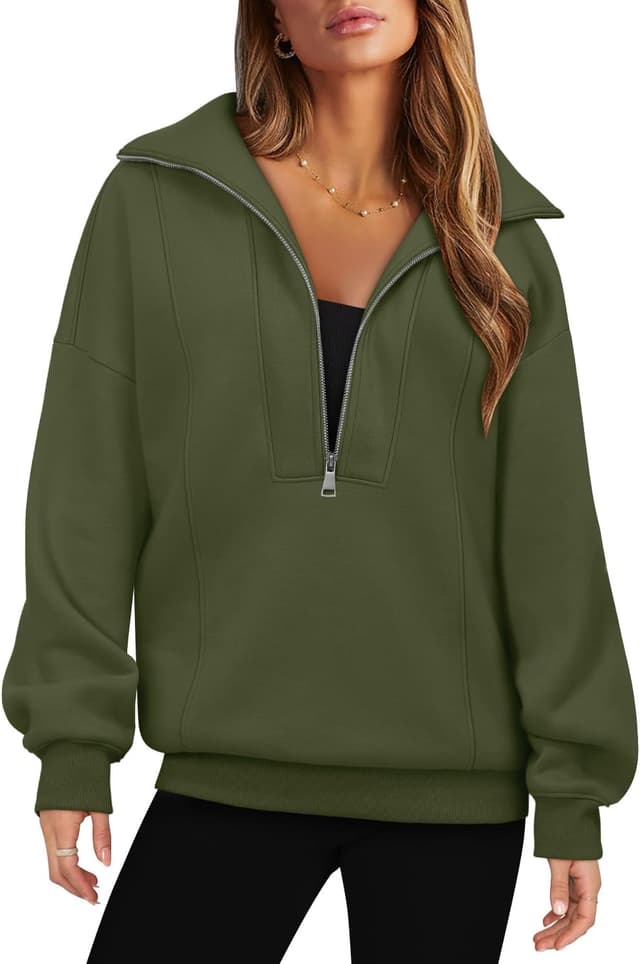 Detalle de CHICZONE women’s half zip pullover sweatshirt with pocket – loose, oversized long sleeve jumper