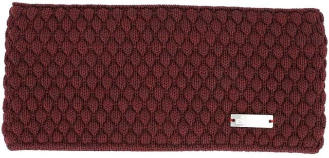 Detalle de Eisglut Stirnband Minal Merino in Oliv: warm, weich und mit dezentem Emblem