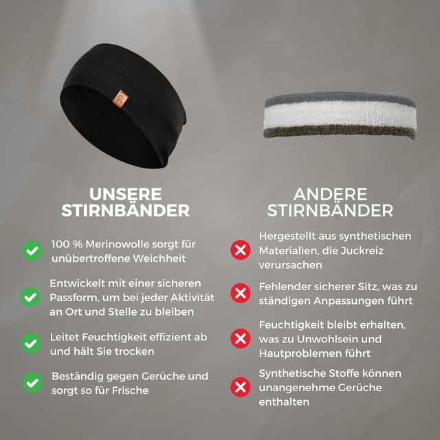 Detalle de menique dehnbare Sport-Yoga-Stirnbänder für Damen aus 100% Merinowolle