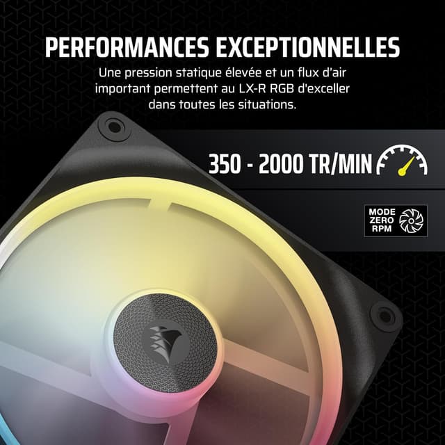 Detalle 2 de CORSAIR iCUE Link LX140-R RGB 140 mm PWM – Kit double ventilateurs inversés, faible bruit, mode Zéro RPM, noir