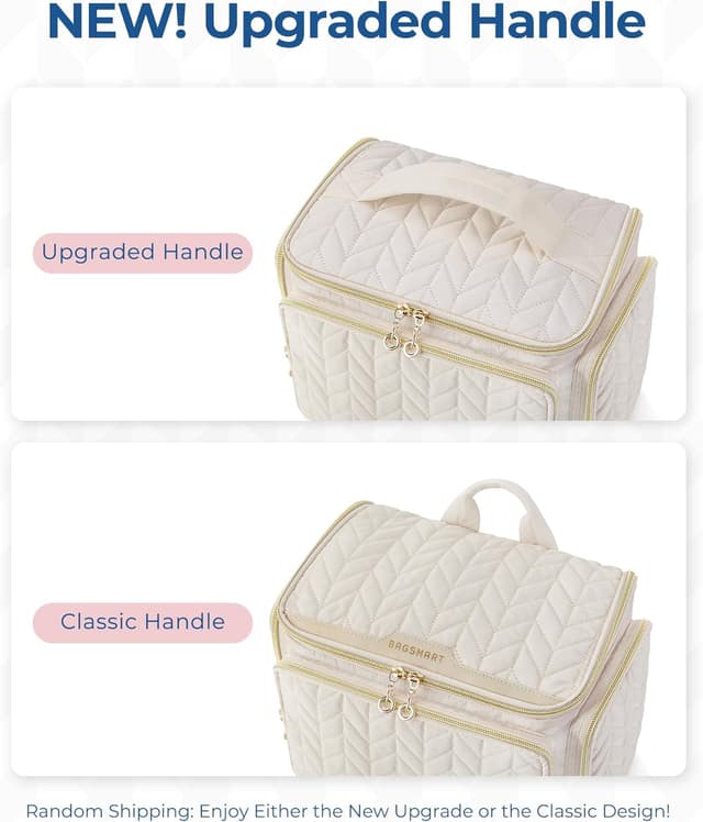 Detalle de Bagsmart Large Travel Toiletry Bag with Wet Pocket (Beige) – wide-open puffy vanity case for toiletries