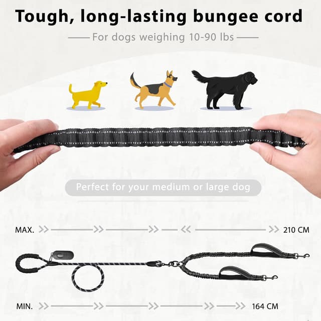 Detalle 1 de Double Dog Lead with Safety Handle – 360° Tangle-Free Double Leash for Medium & Large Dogs (Black)