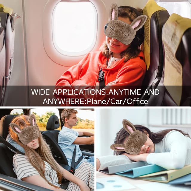 Detalle 2 de VerteLife Sleep Mask Cute Bunny 3D Animal Eye Mask (Soft Plush Blindfold, Brown)