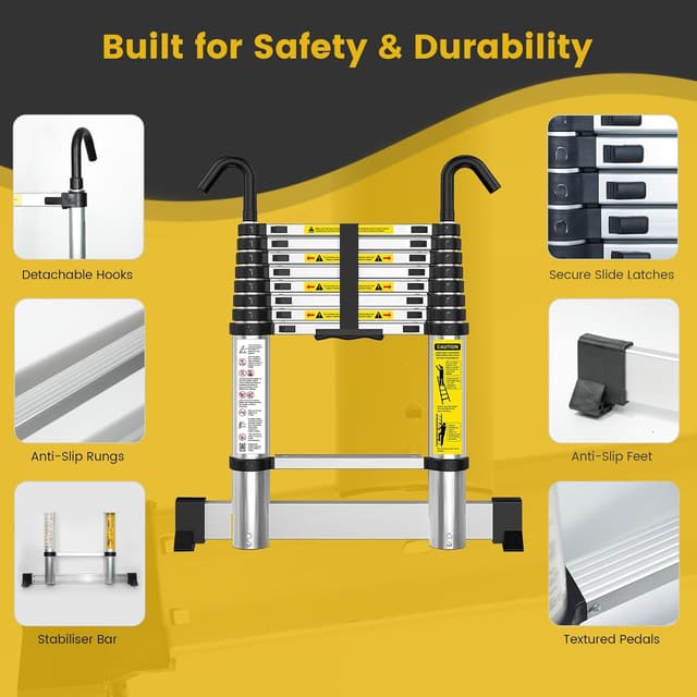 Detalle de EASelect Telescopic Ladder 3.8m Aluminium Extension Loft Ladder (EN131) with Stabiliser Bar