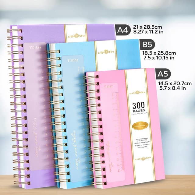 Detalle 2 de NIRMIRO A4 Spiral Notebook (300 Pages) with PVC Hardback Cover, Lined 100gsm Paper