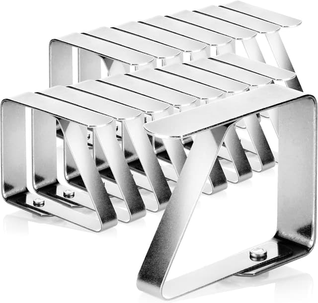 Detalle de Lot de 16 pinces à nappe en acier inoxydable com-four® pour table (intérieur/extérieur)
