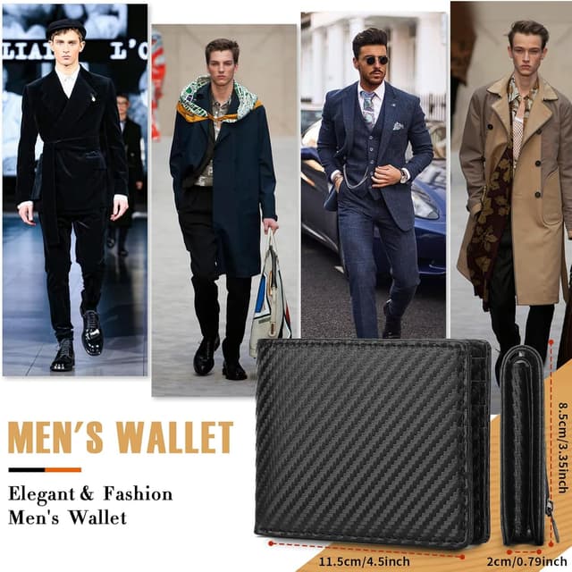 Detalle de GAEKEAO ultrathin RFID blocking bifold leather wallet with ID window and zip coin pocket