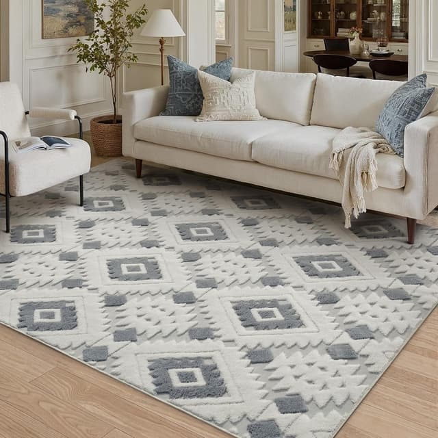 Detalle de PureCozy Tapis de salon 160x230 cm Bleu gris antidérapant, lavable en machine