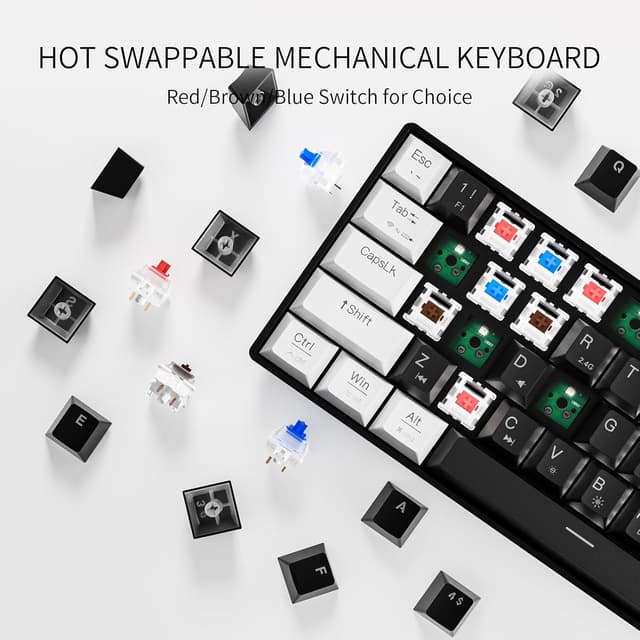 Detalle de Newmen GM610 60%-Tastatur mit Bluetooth (3.0/5.0), RGB und Hot-Swap für Gaming – mit Red Switch