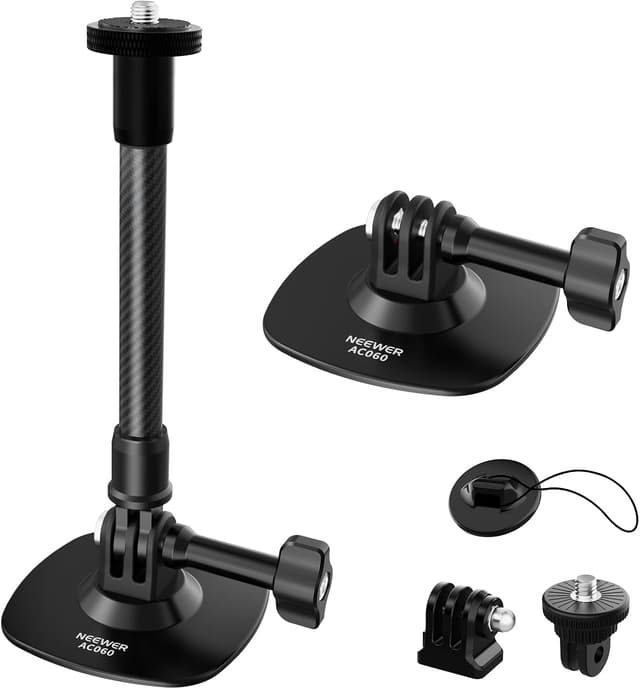 Detalle de NEEWER Supporto per casco flessibile con asta di estensione AC060: montaggio POV con adattatore adesivo