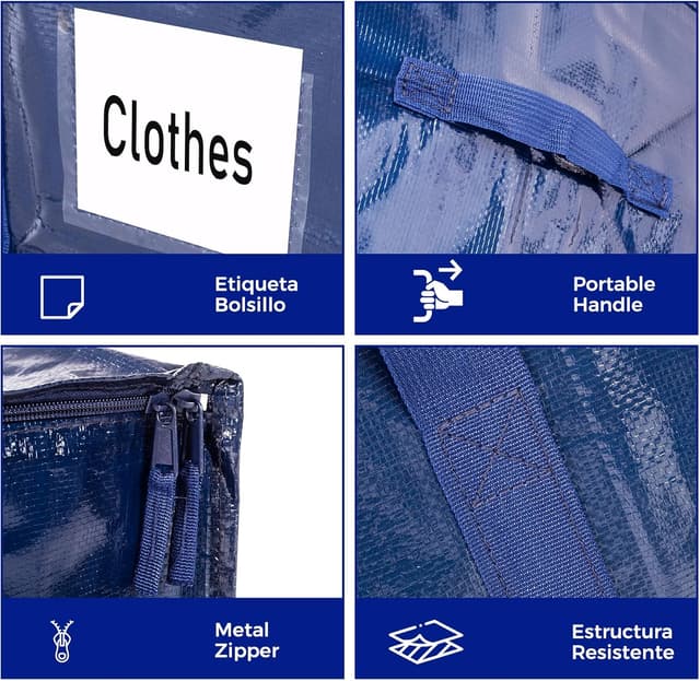 Detalle 2 de ZFWDSY Umzugstaschen 93-Liter (8er-Set) mit Reißverschluss – faltbare moving boxes für Kleider, Sperrmüll & Umzug