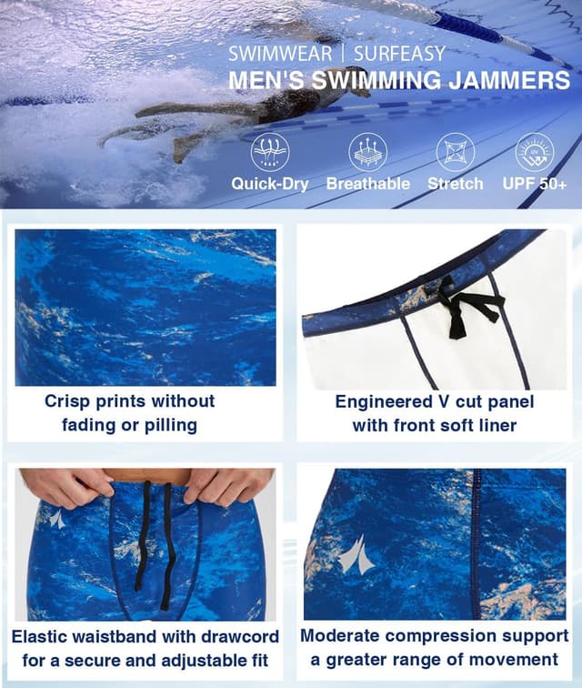 Detalle de SURFEASY Herren Jammer Badehose mit V-Schnitt – schnelltrocknend, chlorbeständig und verstellbarer Taille