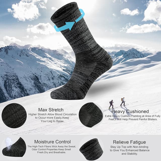 Detalle 2 de Ortis Men’s Extra-Fine Merino Wool Cushioned Crew Socks (Light Moisture Control) for Hiking & Outdoor Work
