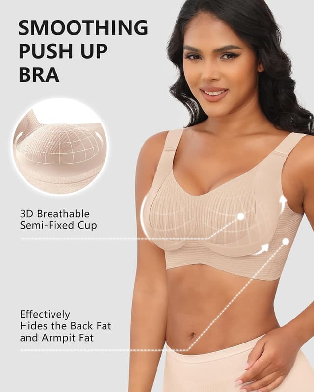 Detalle de Xcutting Womens Seamless Wireless Supportive T-Shirt Bra (Plus Size) with Push-Up Comfort & Full Coverage