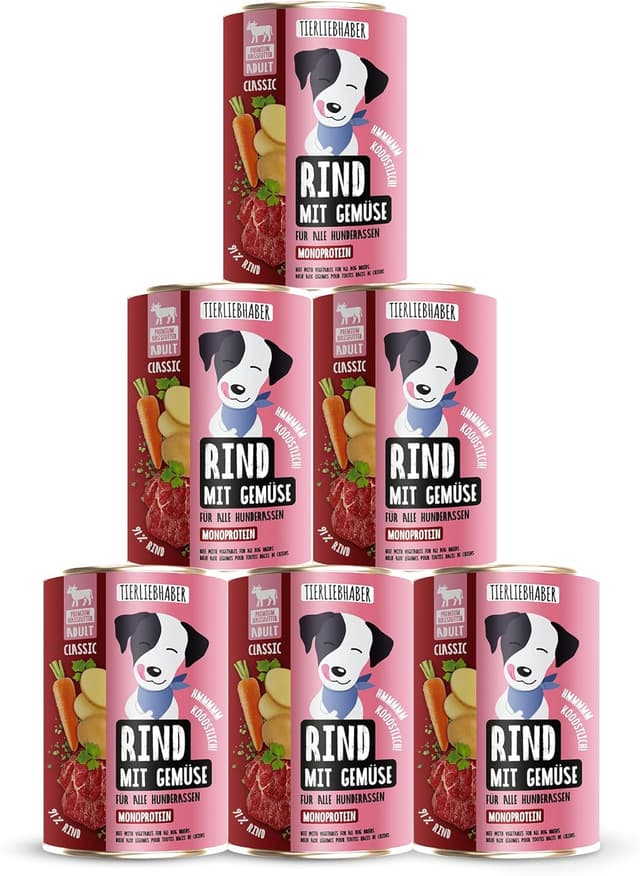 Detalle de TIERLIEBHABER Hundefutter Nass 400 g (6×) mit Rind und Gemüse – von Tierärzten entwickelt