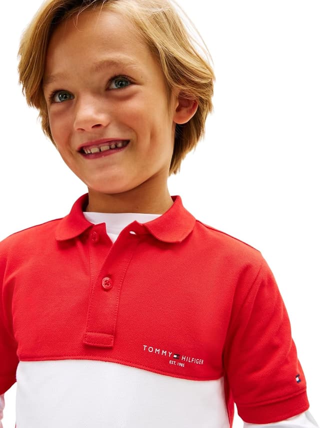 Detalle de Tommy Hilfiger Mini Corp polo a manica corta a blocchi di colore per bambini (KB0KB10383)