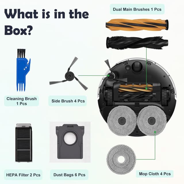 Thumbnail 6 de Ersatz-Zubehör-Set kompatibel für Dreame L50/L50S/L40s Pro Ultra & Mova V50/P50s Ultra (Hauptbürste, Filter, Seitenbürsten, Wischpads, Staubbeutel)