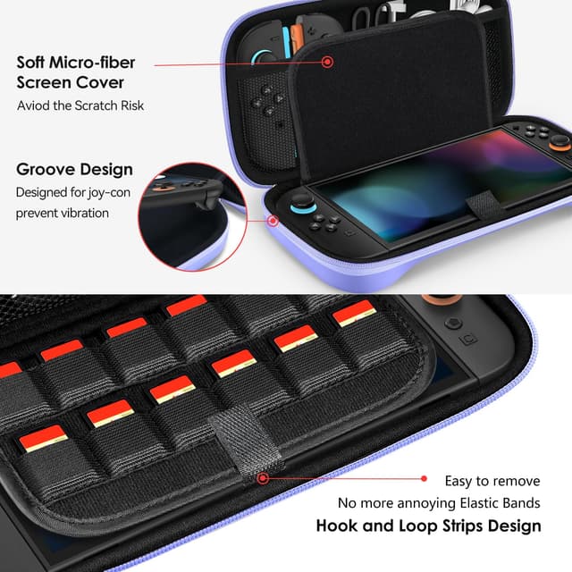 Detalle de ivoler Tragetasche für Nintendo Switch 2 (Modell 2025) – Hartschale mit Platz für 12 Spiele, lila