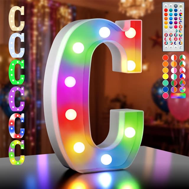 Detalle de LED Buchstaben Lichter Alphabet mit Fernbedienung (35 Farben) – Leuchtbuchstabe für Dekoration & Party