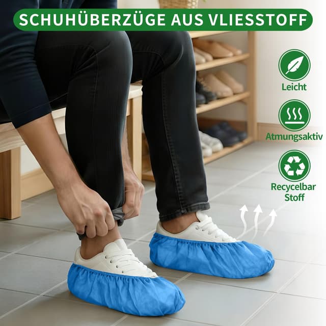 Detalle de 100er-Pack Einweg-Schuhüberzieher aus Vlies (rutschfest, atmungsaktiv) – passend bis Größe 47, Blau