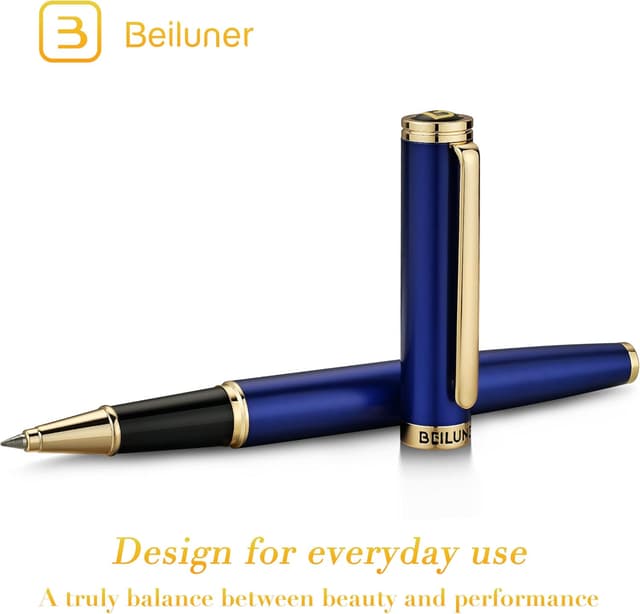 Detalle de BEILUNER Luxury Rollerball Pen (24K Gold Trim) Blue & Gold Gift Set