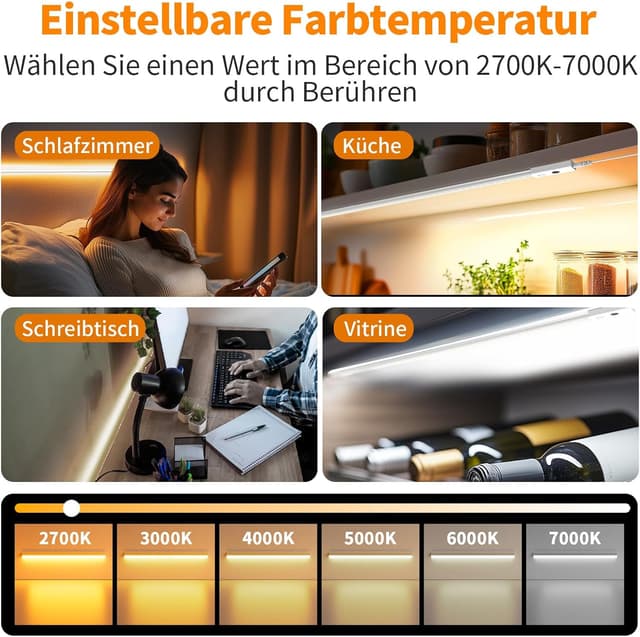 Detalle 2 de SIBI LIGHTING LED-Unterbauleuchte (2 Stück) 1 m, dimmbar – mit Handsensor, 24V-Netzteil