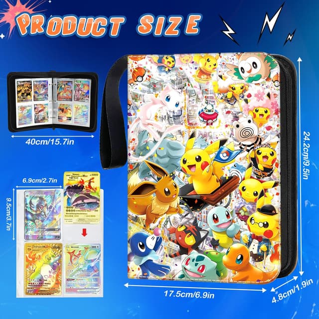Detalle 1 de Sammelalbum für Karten mit 50 Seiten und bis zu 400 Karten – wasserdichter Kartenhalter mit Reißverschluss