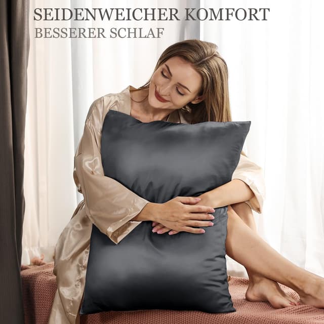 Detalle 2 de Adubor Seidenkissenbezug 80x80 Grau 23 Momme