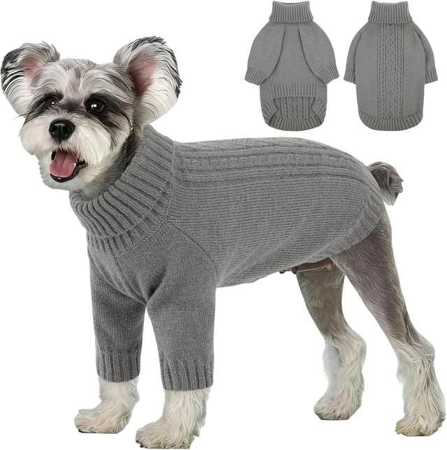 Detalle de KONVINIT Hundepullover für kalte Tage mit Zopfdesign – Strickpullover mit hohem Kragen für mittelgroße Hunde