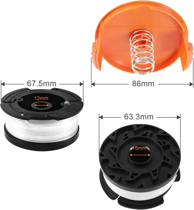 Detalle de Uchidodo Strimmer Spool for Black and Decker – 6 replacement spools, 30 ft line (0.065 in) with cover and spring