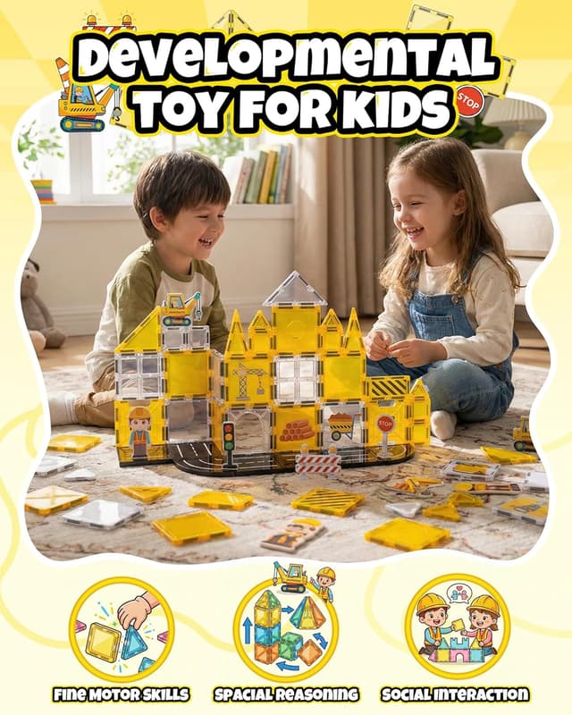 Detalle de LADFAR Magnetic Tiles for Kids (37-Piece) STEM Construction Magnet Building Blocks