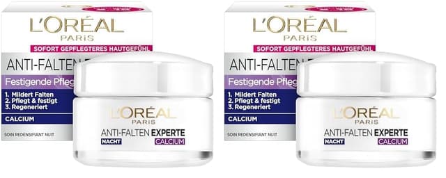 Detalle de L’Oréal Paris Anti-Falten Experte 55+ Nachtcreme mit Calcium – feuchtigkeitsspendende Anti-Aging Nachtpflege (50 ml)