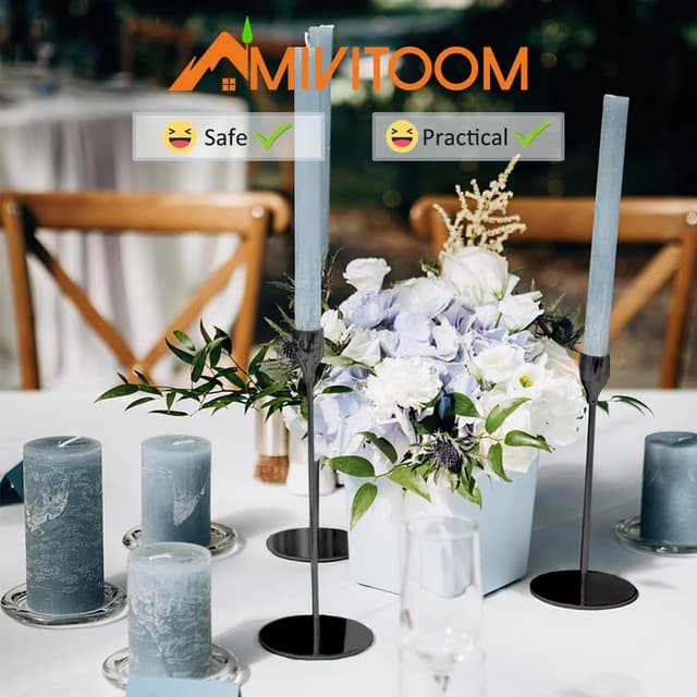 Detalle 2 de Mivitoom Set of 3 Black Candle Holders for dinners 🕯