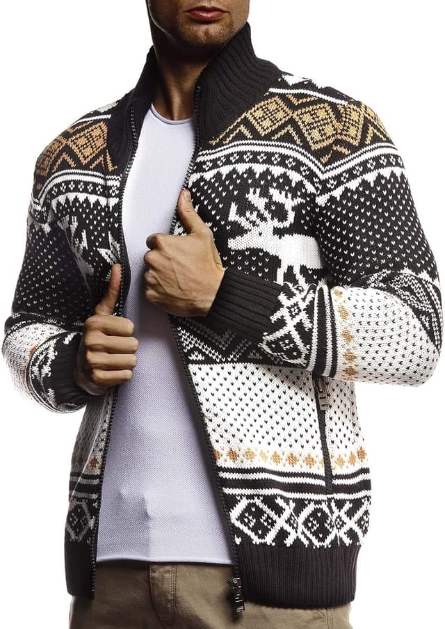 Thumbnail 6 de Leif Nelson LN20759 : veste en tricot à col montant motif norvégien pour homme