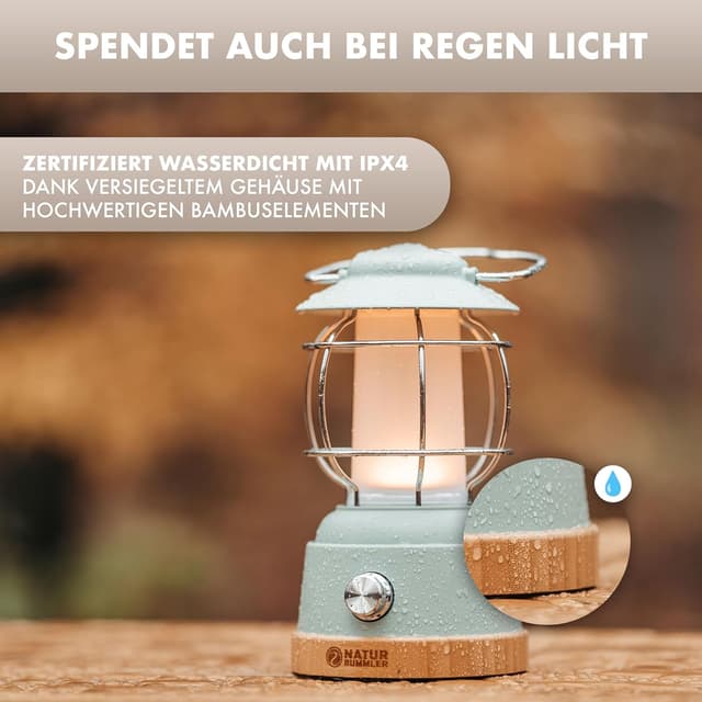 Detalle de NATURBUMMLER Campinglampe aufladbar mit Powerbank LUX Secure+ (IPX4) & dimmbar, 5200-mAh-Akku