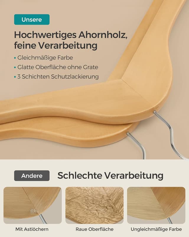 Detalle de SONGMICS Kleiderbügel aus Massivholz 20er-Set mit 360° Drehhaken (CRW001-20)