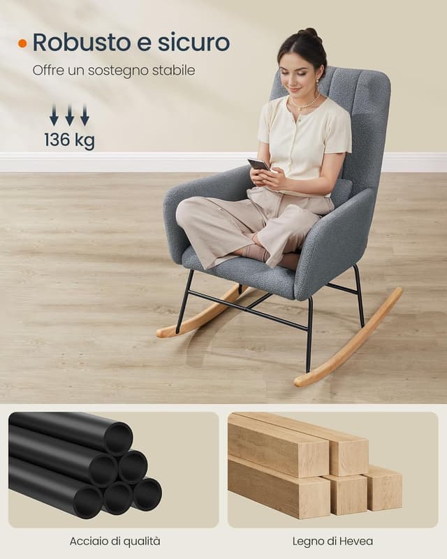 Thumbnail 4 de SONGMICS HOME Sedia a Dondolo Grigio Ardesia