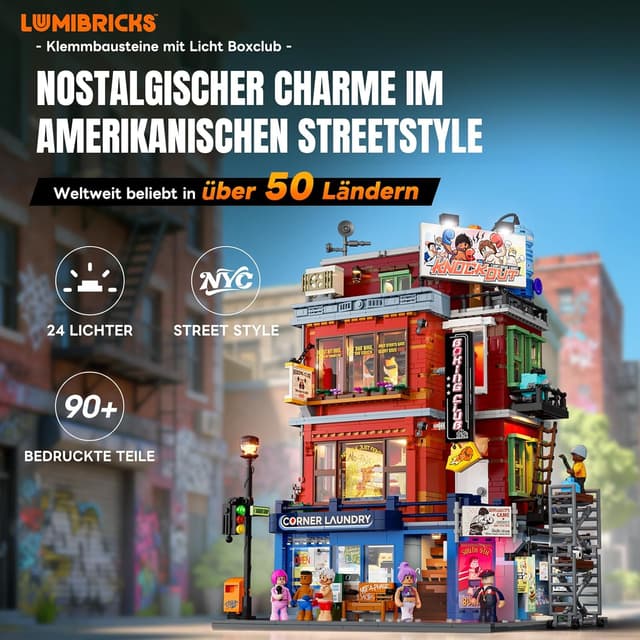 Detalle 2 de Lumibricks Straßenfusion Boxclub (3036-teilig) mit Licht-Features – City Modular Building 19009