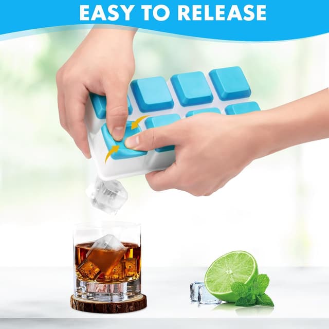 Detalle de Sinnsally Silikon-Eiswürfelform im 3er-Set mit Deckel für große Kugel-Eiswürfel (Blau)