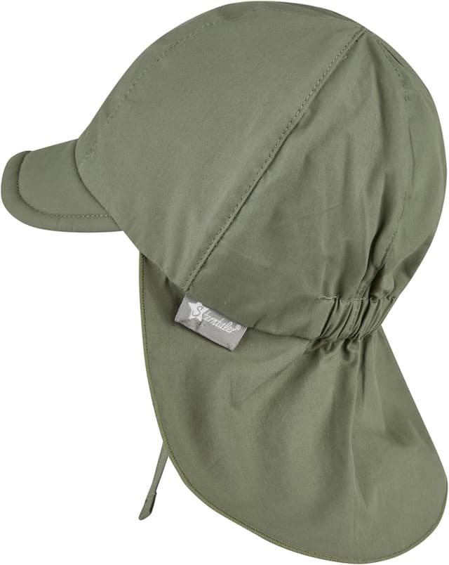 Detalle de Sterntaler Schirmmütze mit Nackenschutz (UV 50+) für Babys und Kinder – dunkelgrün